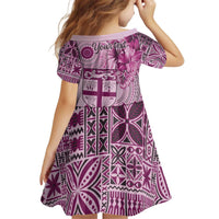 Vintage Bula Fiji Personalised Family Matching Off Shoulder Short Dress and Hawaiian Shirt Pink Hibiscus Tapa Pattern LT9 - Polynesian Pride