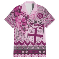 Vintage Bula Fiji Personalised Family Matching Short Sleeve Bodycon Dress and Hawaiian Shirt Pink Hibiscus Tapa Pattern LT9 Dad's Shirt - Short Sleeve Pink - Polynesian Pride