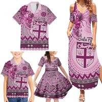 Vintage Bula Fiji Personalised Family Matching Summer Maxi Dress and Hawaiian Shirt Pink Hibiscus Tapa Pattern LT9 - Polynesian Pride