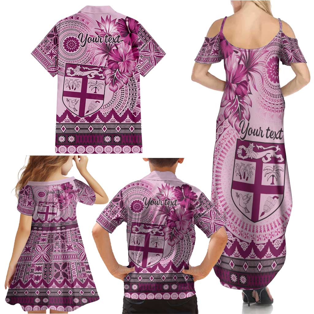Vintage Bula Fiji Personalised Family Matching Summer Maxi Dress and Hawaiian Shirt Pink Hibiscus Tapa Pattern LT9 - Polynesian Pride