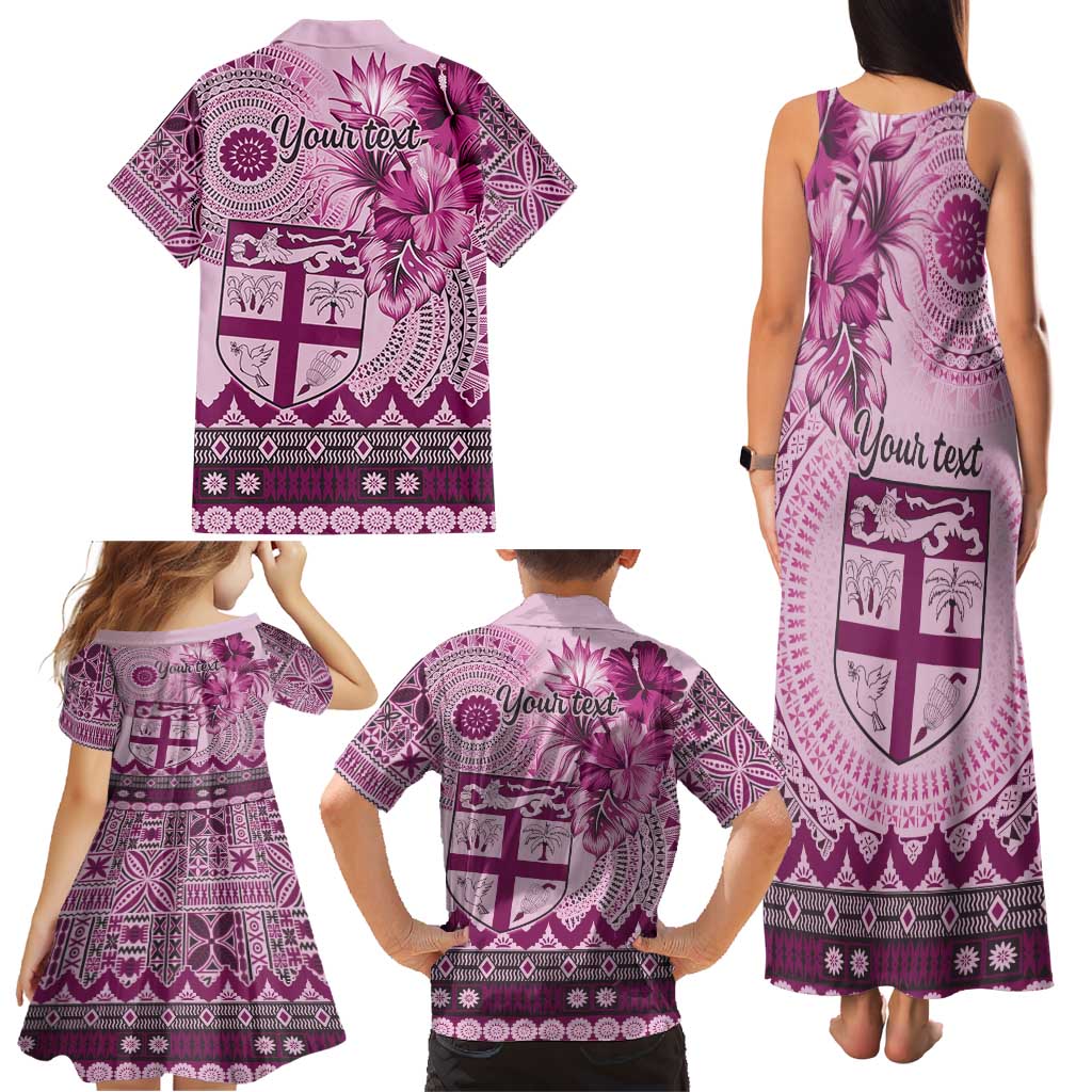 Vintage Bula Fiji Personalised Family Matching Tank Maxi Dress and Hawaiian Shirt Pink Hibiscus Tapa Pattern LT9 - Polynesian Pride