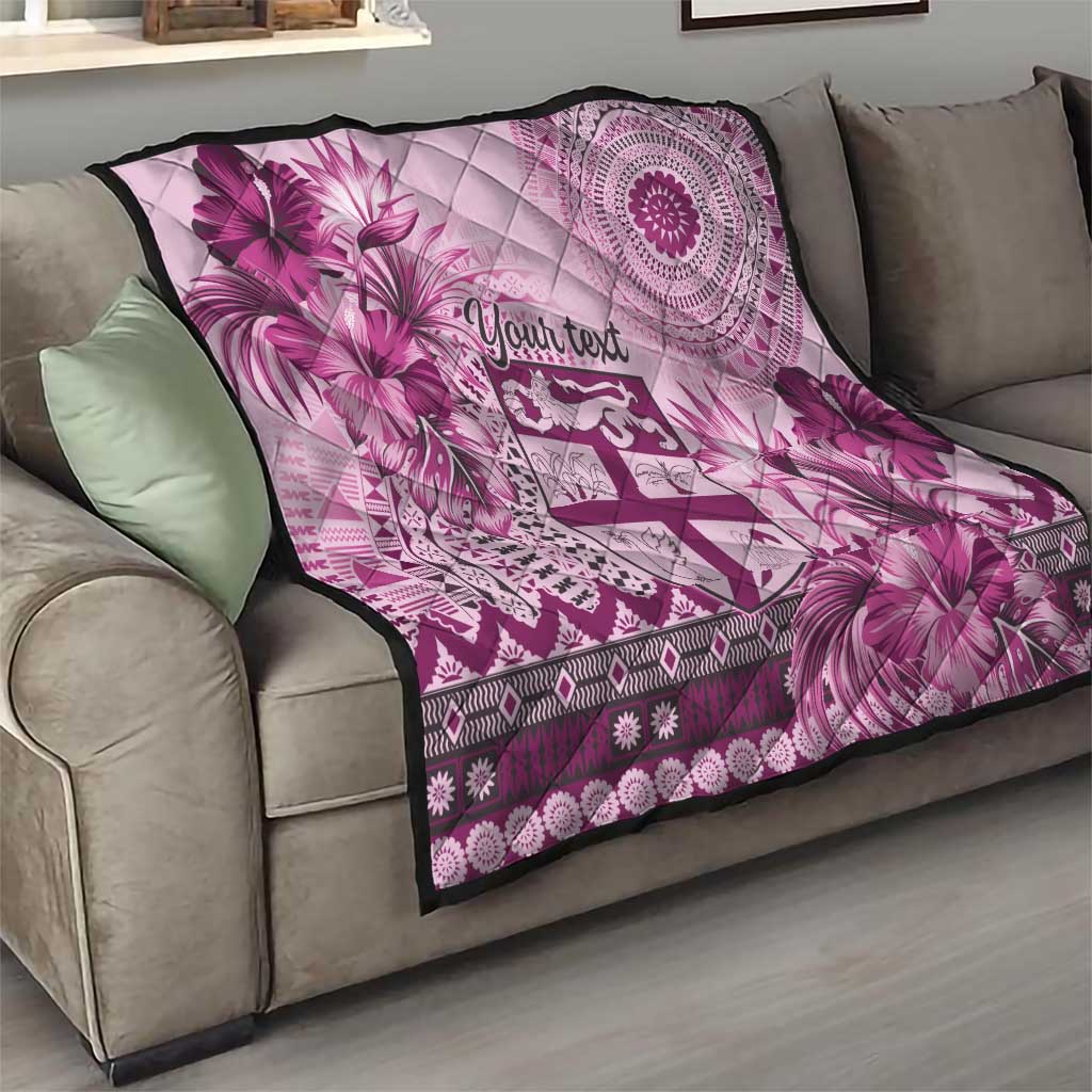 Vintage Bula Fiji Personalised Quilt Pink Hibiscus Tapa Pattern LT9