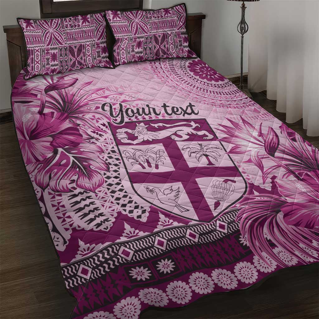 Vintage Bula Fiji Personalised Quilt Bed Set Pink Hibiscus Tapa Pattern LT9