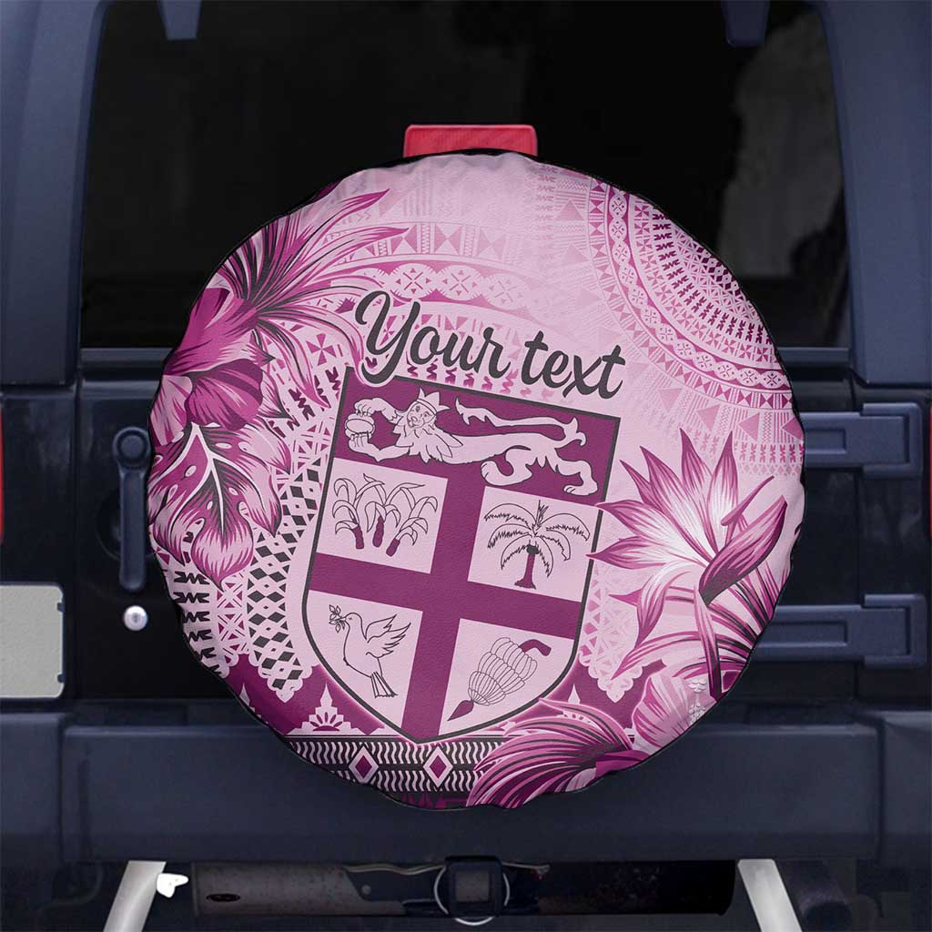 Vintage Bula Fiji Personalised Spare Tire Cover Pink Hibiscus Tapa Pattern LT9