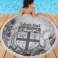 Vintage Bula Fiji Personalised Beach Blanket Beige Hibiscus Tapa Pattern LT9