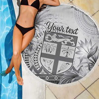 Vintage Bula Fiji Personalised Beach Blanket Beige Hibiscus Tapa Pattern LT9