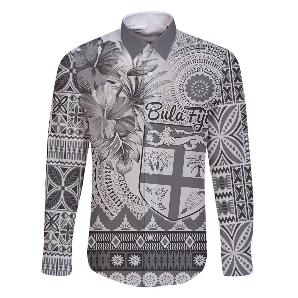 Vintage Bula Fiji Personalised Family Matching Long Sleeve Bodycon Dress and Hawaiian Shirt Beige Hibiscus Tapa Pattern LT9 Dad's Shirt - Long Sleeve White - Polynesian Pride