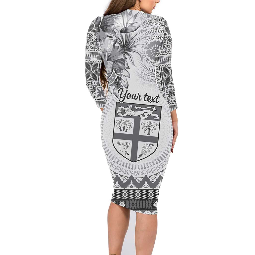 Vintage Bula Fiji Personalised Family Matching Long Sleeve Bodycon Dress and Hawaiian Shirt Beige Hibiscus Tapa Pattern LT9 - Polynesian Pride