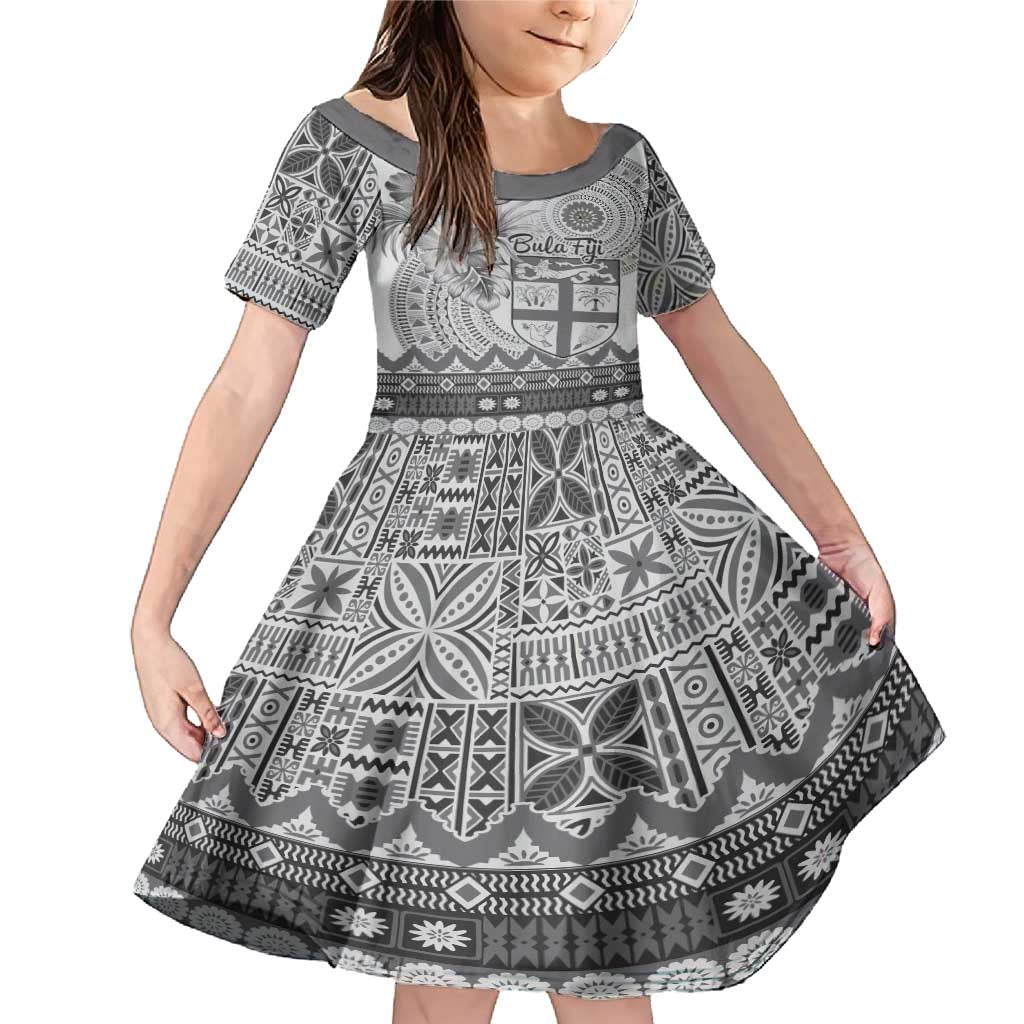 Vintage Bula Fiji Personalised Family Matching Mermaid Dress and Hawaiian Shirt Beige Hibiscus Tapa Pattern LT9 Daughter's Dress White - Polynesian Pride