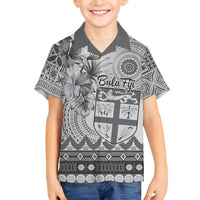 Vintage Bula Fiji Personalised Family Matching Off The Shoulder Long Sleeve Dress and Hawaiian Shirt Beige Hibiscus Tapa Pattern LT9 Son's Shirt White - Polynesian Pride