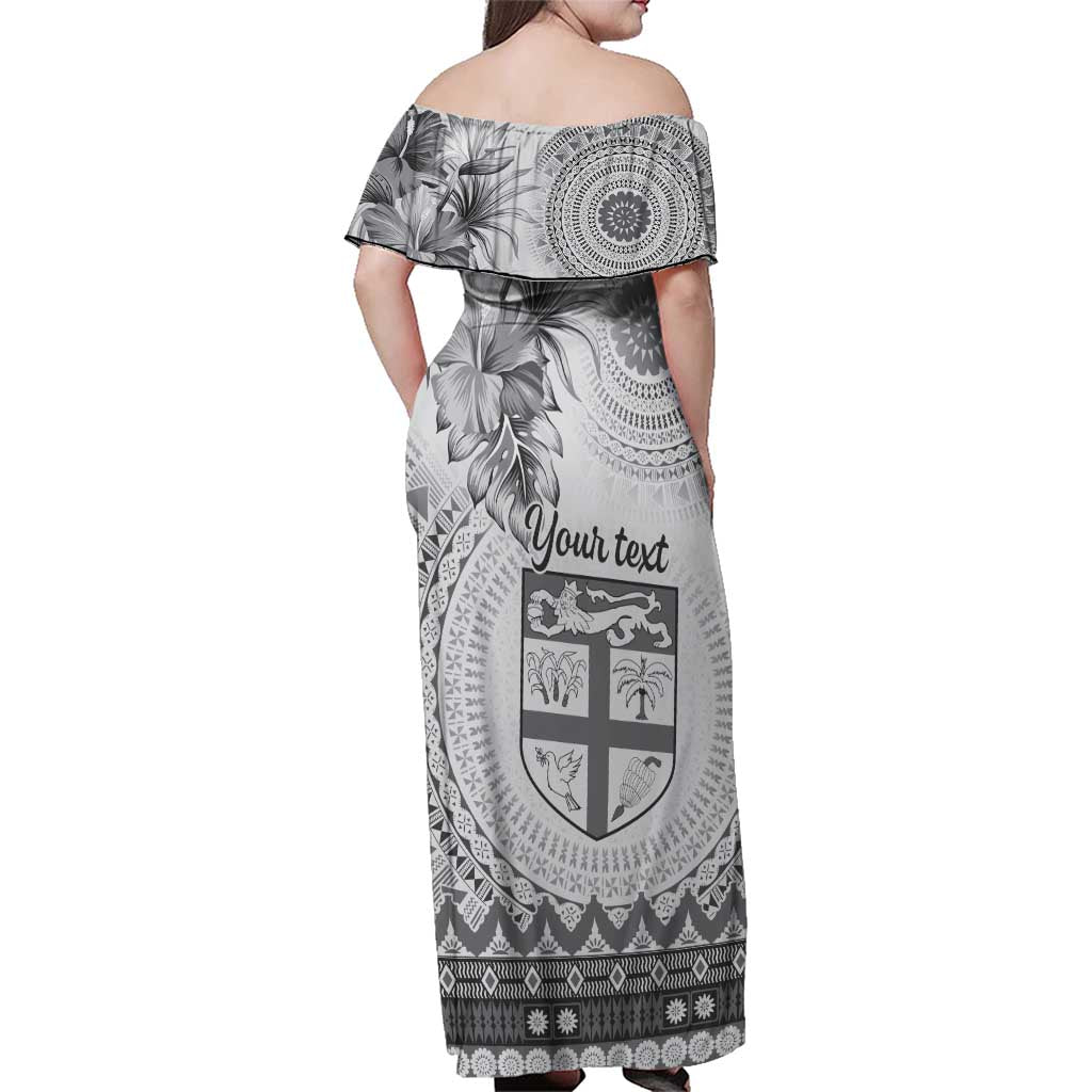 Vintage Bula Fiji Personalised Family Matching Off Shoulder Maxi Dress and Hawaiian Shirt Beige Hibiscus Tapa Pattern LT9 - Polynesian Pride