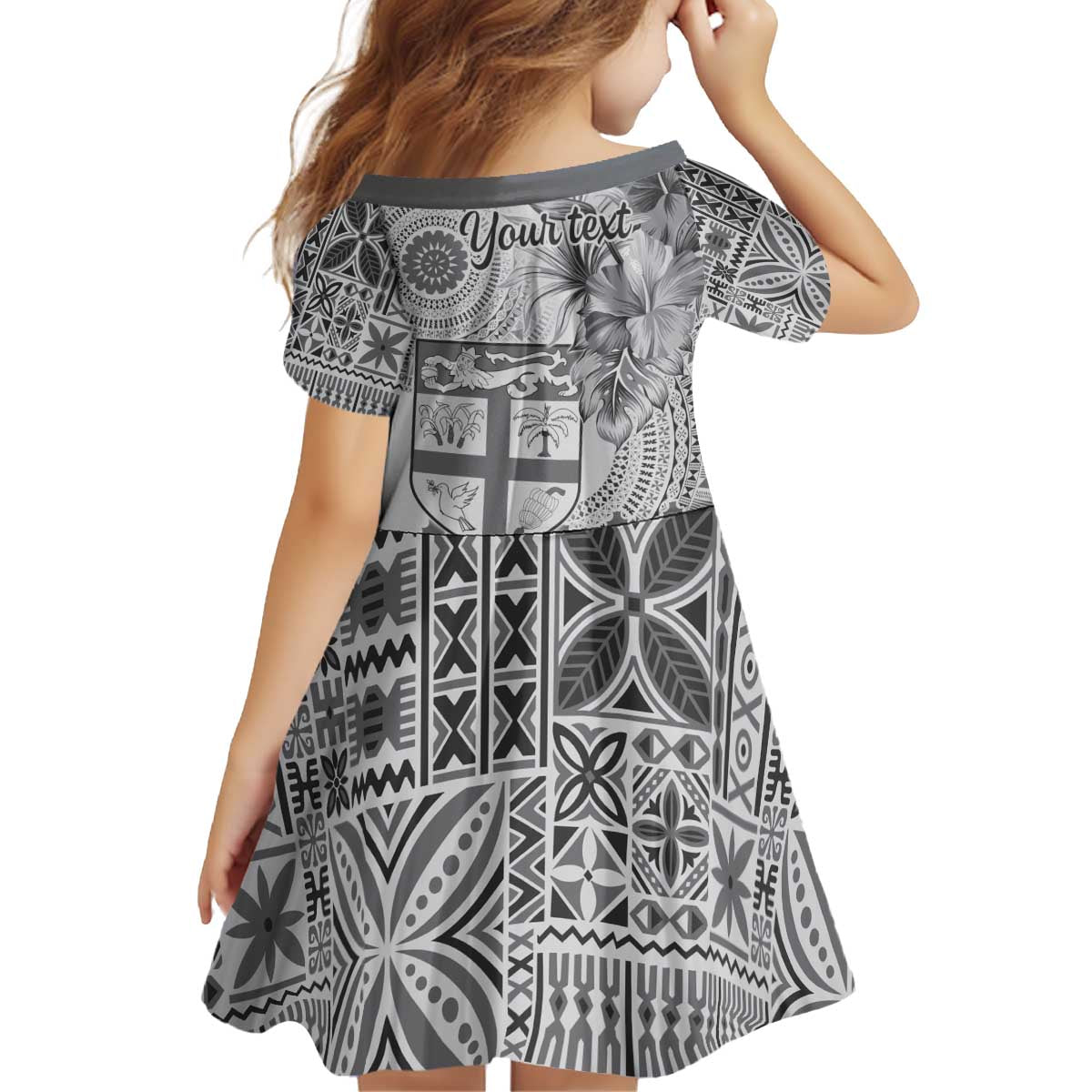 Vintage Bula Fiji Personalised Family Matching Off Shoulder Short Dress and Hawaiian Shirt Beige Hibiscus Tapa Pattern LT9 - Polynesian Pride