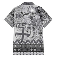 Vintage Bula Fiji Personalised Family Matching Off Shoulder Short Dress and Hawaiian Shirt Beige Hibiscus Tapa Pattern LT9 - Polynesian Pride