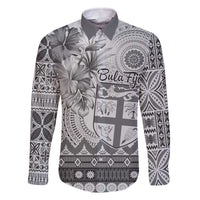 Vintage Bula Fiji Personalised Family Matching Off Shoulder Short Dress and Hawaiian Shirt Beige Hibiscus Tapa Pattern LT9 Dad's Shirt - Long Sleeve White - Polynesian Pride