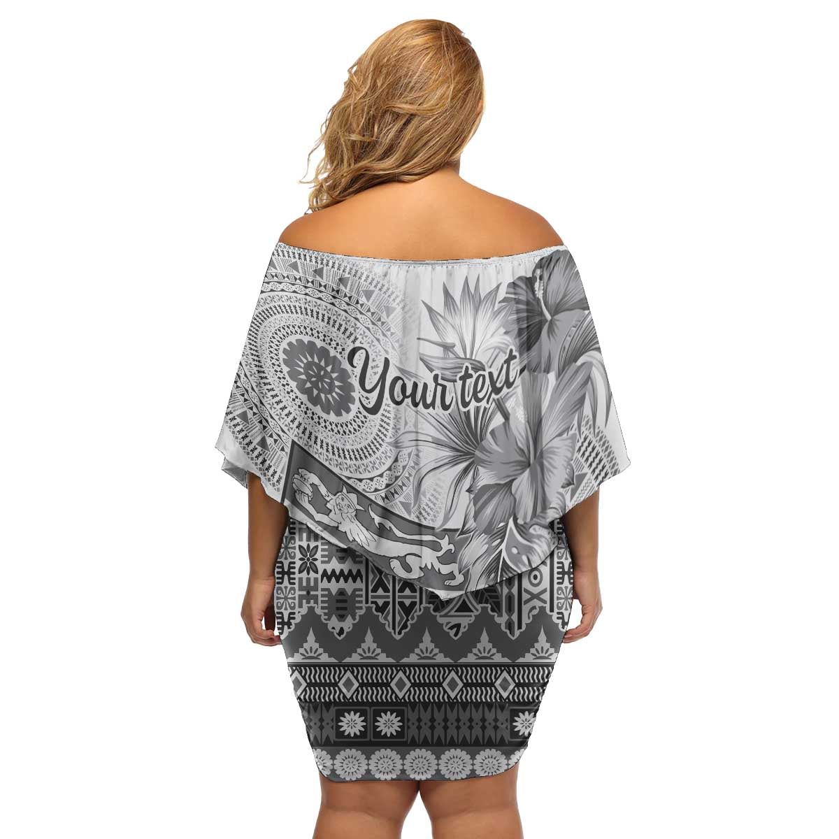 Vintage Bula Fiji Personalised Family Matching Off Shoulder Short Dress and Hawaiian Shirt Beige Hibiscus Tapa Pattern LT9 - Polynesian Pride
