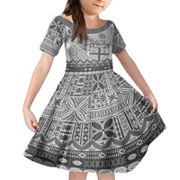 Vintage Bula Fiji Personalised Family Matching Short Sleeve Bodycon Dress and Hawaiian Shirt Beige Hibiscus Tapa Pattern LT9 Daughter's Dress White - Polynesian Pride