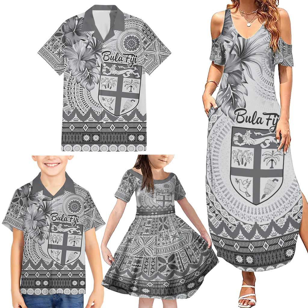 Vintage Bula Fiji Personalised Family Matching Summer Maxi Dress and Hawaiian Shirt Beige Hibiscus Tapa Pattern LT9 - Polynesian Pride