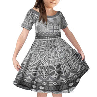 Vintage Bula Fiji Personalised Family Matching Tank Maxi Dress and Hawaiian Shirt Beige Hibiscus Tapa Pattern LT9 Daughter's Dress White - Polynesian Pride