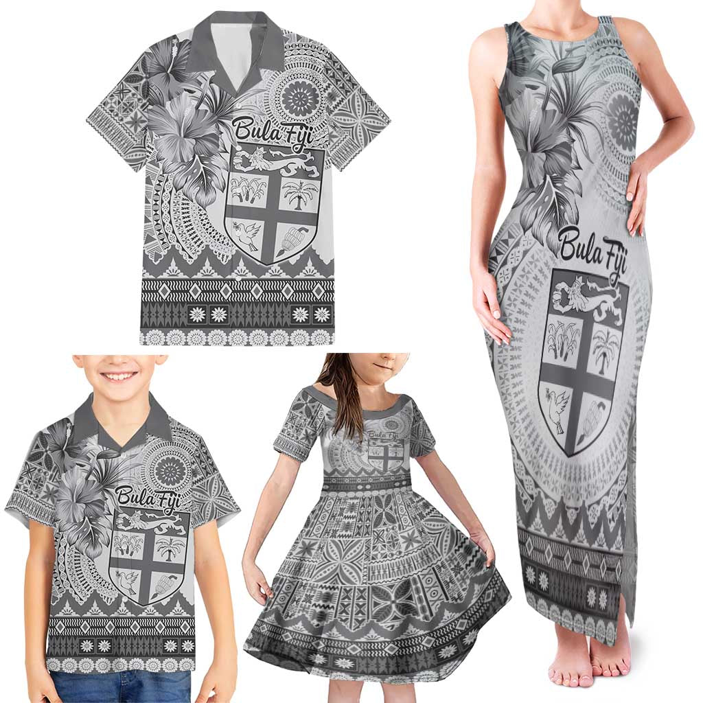 Vintage Bula Fiji Personalised Family Matching Tank Maxi Dress and Hawaiian Shirt Beige Hibiscus Tapa Pattern LT9 - Polynesian Pride