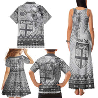 Vintage Bula Fiji Personalised Family Matching Tank Maxi Dress and Hawaiian Shirt Beige Hibiscus Tapa Pattern LT9 - Polynesian Pride