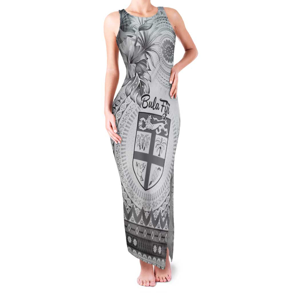 Vintage Bula Fiji Personalised Family Matching Tank Maxi Dress and Hawaiian Shirt Beige Hibiscus Tapa Pattern LT9 Mom's Dress White - Polynesian Pride