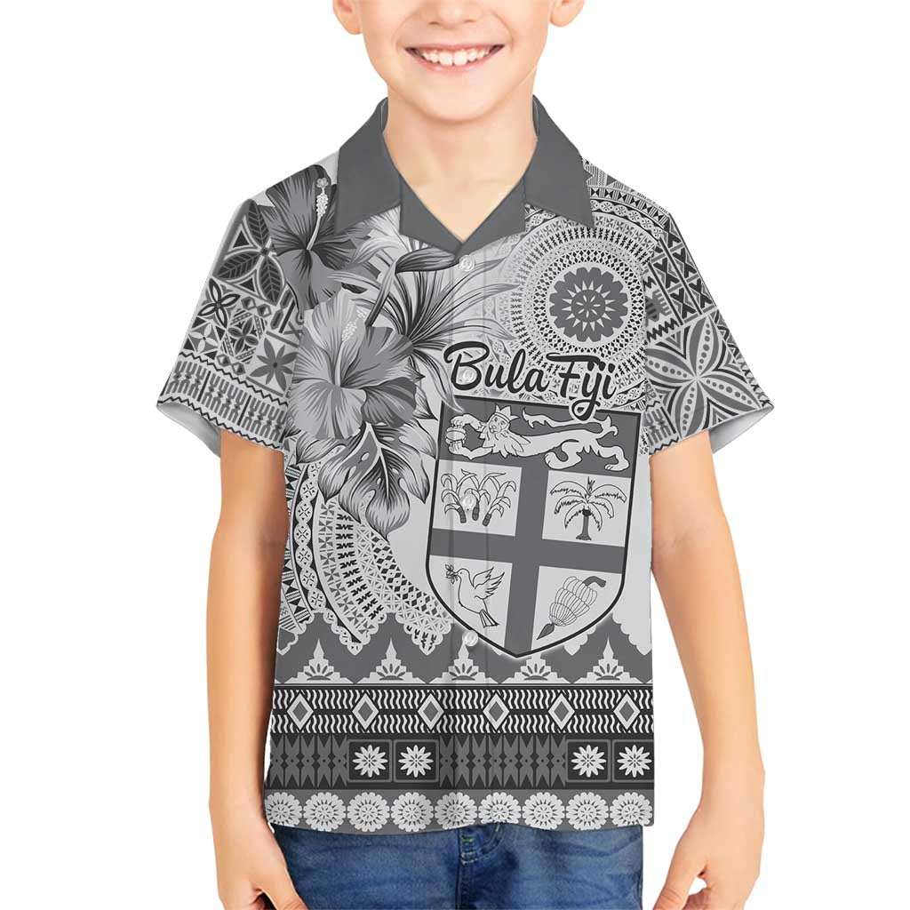 Vintage Bula Fiji Personalised Family Matching Tank Maxi Dress and Hawaiian Shirt Beige Hibiscus Tapa Pattern LT9 Son's Shirt White - Polynesian Pride