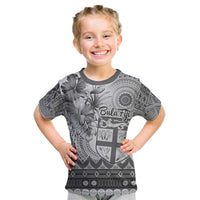 Vintage Bula Fiji Personalised Kid T Shirt Beige Hibiscus Tapa Pattern