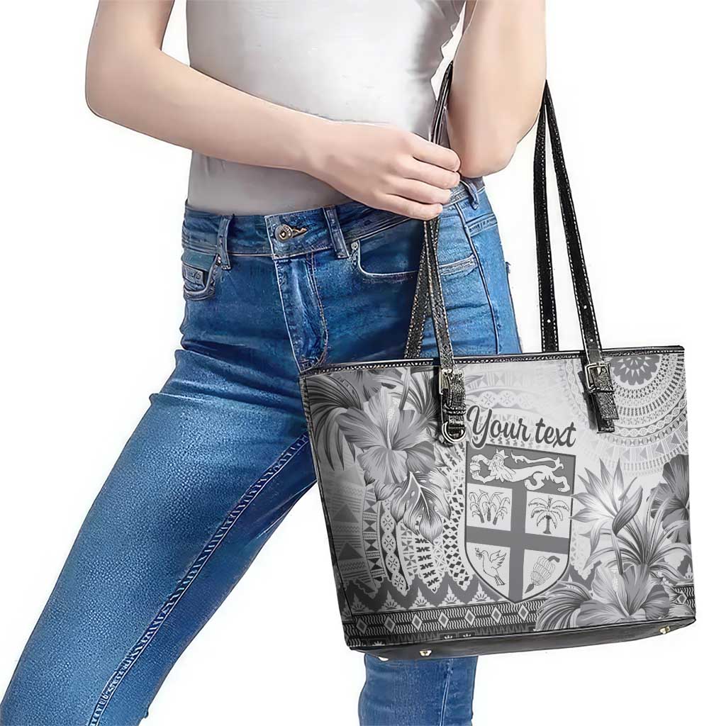 Vintage Bula Fiji Personalised Leather Tote Bag Beige Hibiscus Tapa Pattern LT9