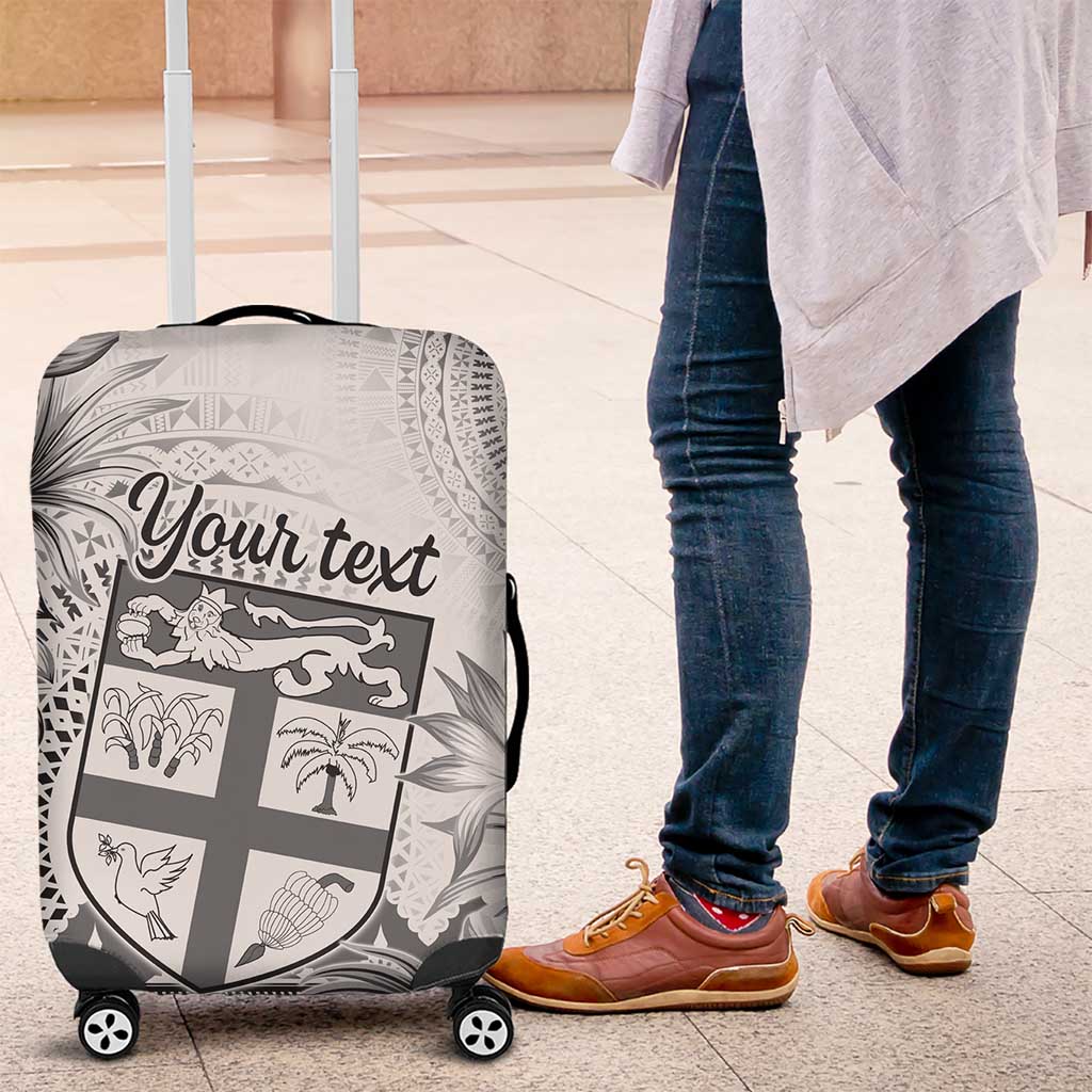 Vintage Bula Fiji Personalised Luggage Cover Beige Hibiscus Tapa Pattern LT9 White - Polynesian Pride