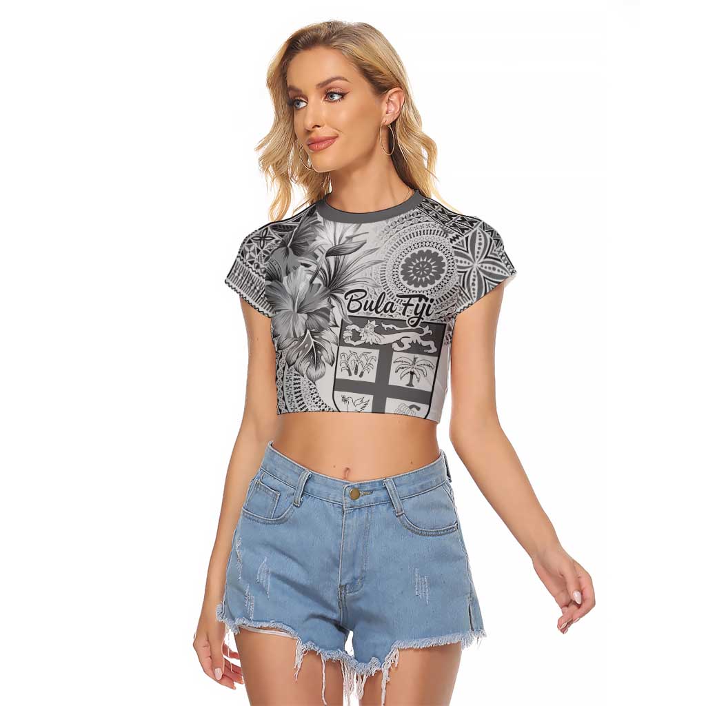 Vintage Bula Fiji Personalised Raglan Cropped T Shirt Beige Hibiscus Tapa Pattern LT9 Female White - Polynesian Pride