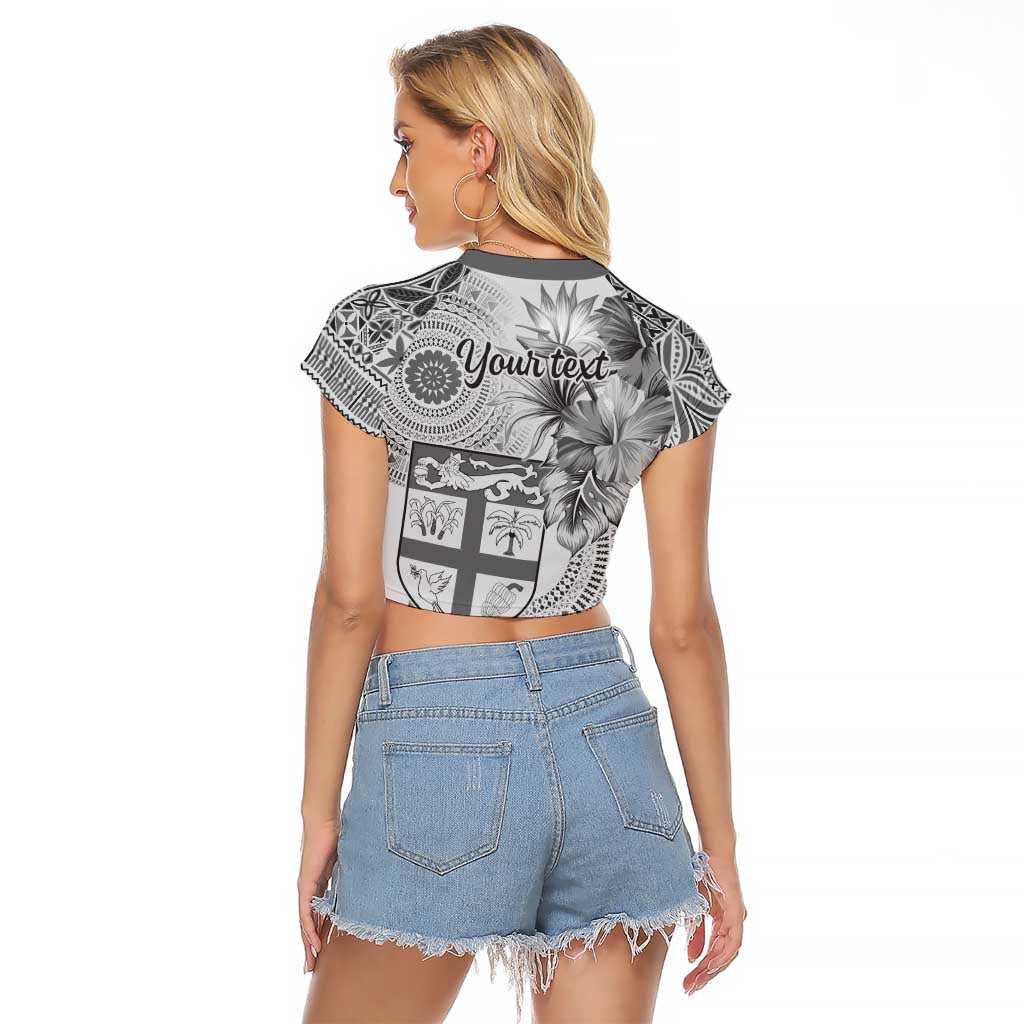 Vintage Bula Fiji Personalised Raglan Cropped T Shirt Beige Hibiscus Tapa Pattern LT9 - Polynesian Pride