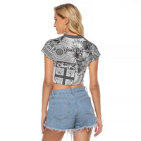 Vintage Bula Fiji Personalised Raglan Cropped T Shirt Beige Hibiscus Tapa Pattern LT9 - Polynesian Pride