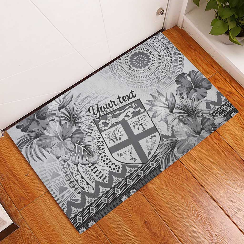 Vintage Bula Fiji Personalised Rubber Doormat Beige Hibiscus Tapa Pattern LT9