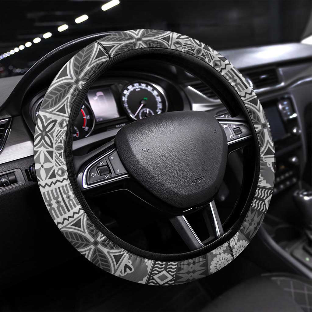 Vintage Bula Fiji Personalised Steering Wheel Cover Beige Hibiscus Tapa Pattern LT9