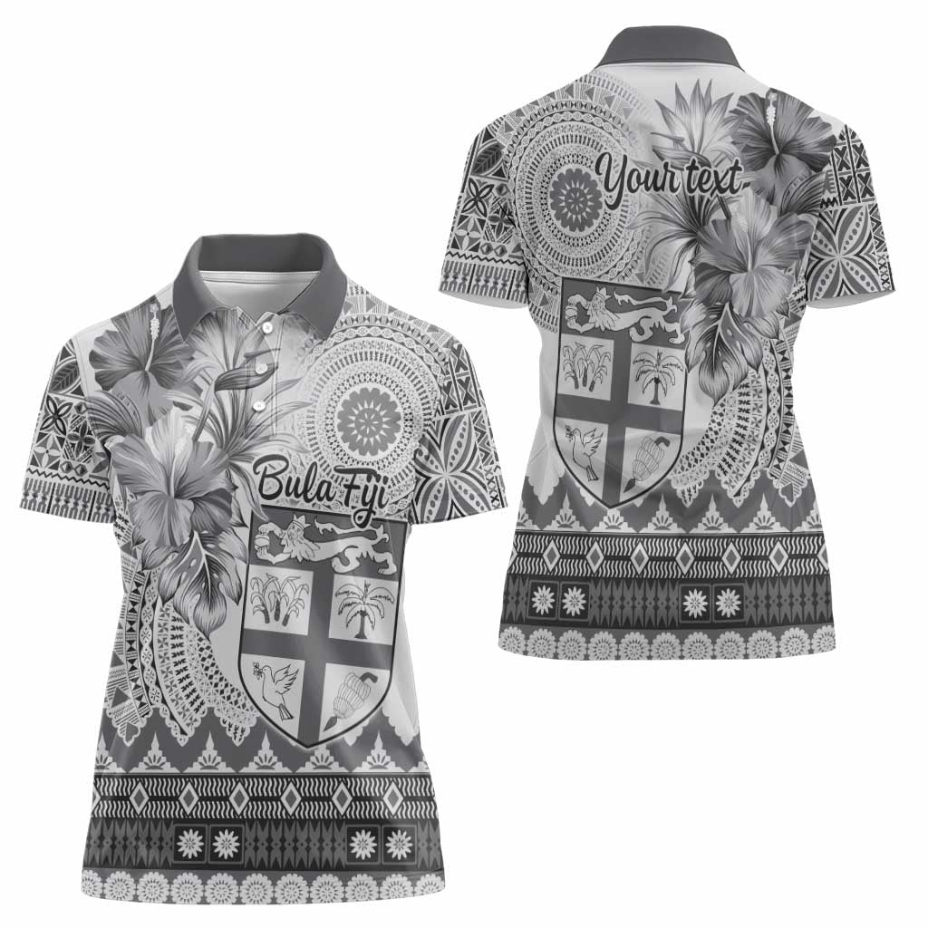 Vintage Bula Fiji Personalised Women Polo Shirt Beige Hibiscus Tapa Pattern