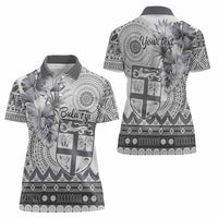 Vintage Bula Fiji Personalised Women Polo Shirt Beige Hibiscus Tapa Pattern