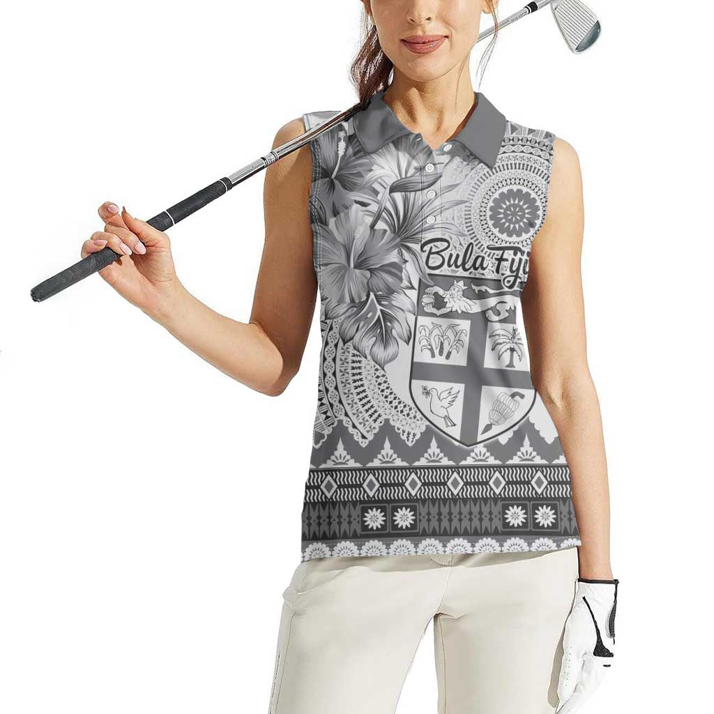Vintage Bula Fiji Personalised Women Sleeveless Polo Shirt Beige Hibiscus Tapa Pattern