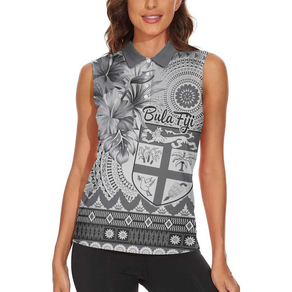 Vintage Bula Fiji Personalised Women Sleeveless Polo Shirt Beige Hibiscus Tapa Pattern