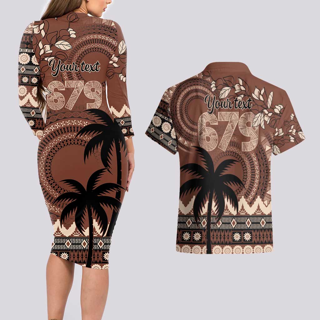 Personalised Bula Fiji 679 Couples Matching Long Sleeve Bodycon Dress and Hawaiian Shirt Fijian Tagimoucia Masi Tapa Art LT9 - Polynesian Pride