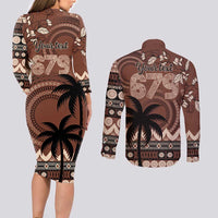 Personalised Bula Fiji 679 Couples Matching Long Sleeve Bodycon Dress and Long Sleeve Button Shirt Fijian Tagimoucia Masi Tapa Art LT9 - Polynesian Pride
