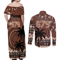 Personalised Bula Fiji 679 Couples Matching Off Shoulder Maxi Dress and Long Sleeve Button Shirt Fijian Tagimoucia Masi Tapa Art LT9 - Polynesian Pride