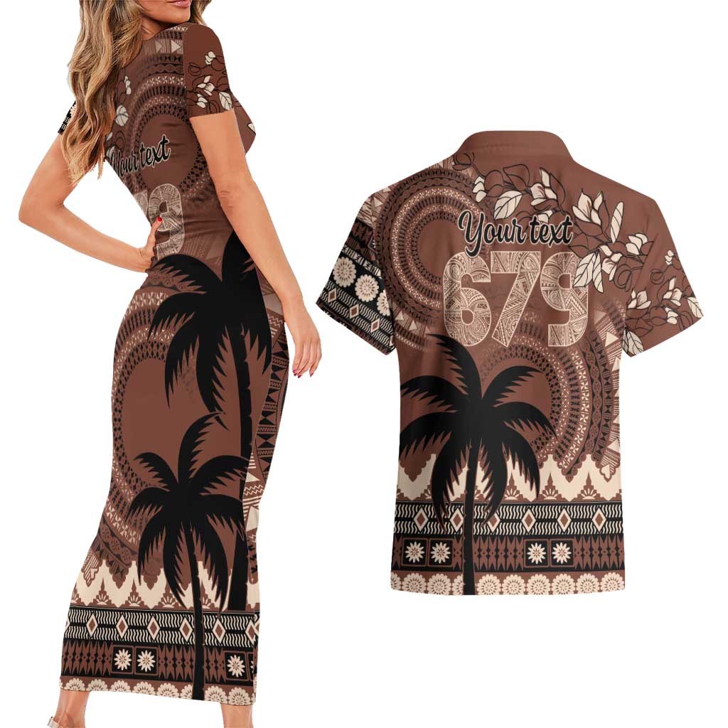 Personalised Bula Fiji 679 Couples Matching Short Sleeve Bodycon Dress and Hawaiian Shirt Fijian Tagimoucia Masi Tapa Art LT9 - Polynesian Pride