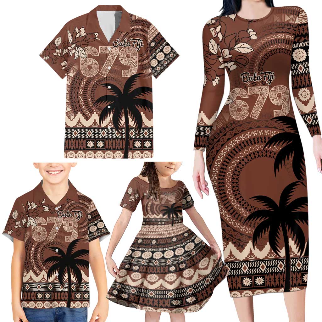 Personalised Bula Fiji 679 Family Matching Long Sleeve Bodycon Dress and Hawaiian Shirt Fijian Tagimoucia Masi Tapa Art LT9 - Polynesian Pride