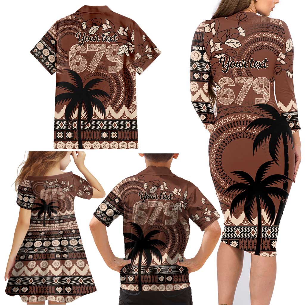 Personalised Bula Fiji 679 Family Matching Long Sleeve Bodycon Dress and Hawaiian Shirt Fijian Tagimoucia Masi Tapa Art LT9 - Polynesian Pride