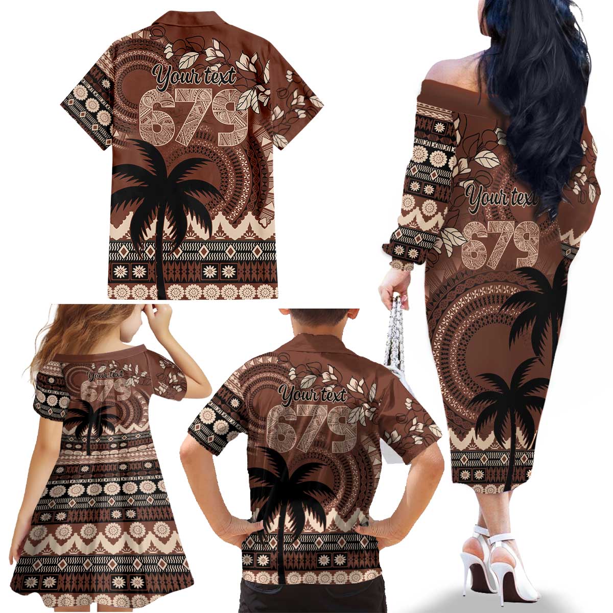 Personalised Bula Fiji 679 Family Matching Off The Shoulder Long Sleeve Dress and Hawaiian Shirt Fijian Tagimoucia Masi Tapa Art LT9 - Polynesian Pride
