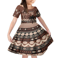 Personalised Bula Fiji 679 Family Matching Off Shoulder Maxi Dress and Hawaiian Shirt Fijian Tagimoucia Masi Tapa Art LT9 Daughter's Dress Brown - Polynesian Pride