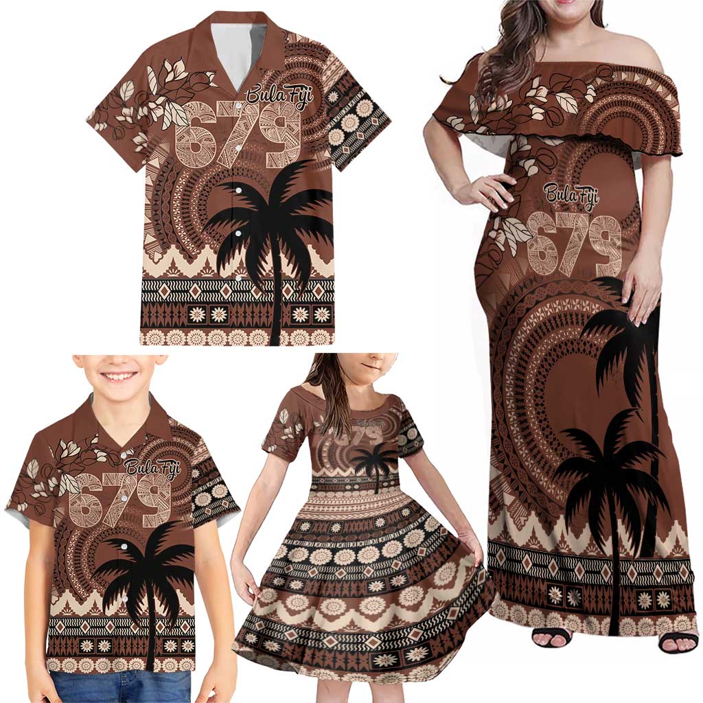 Personalised Bula Fiji 679 Family Matching Off Shoulder Maxi Dress and Hawaiian Shirt Fijian Tagimoucia Masi Tapa Art LT9 - Polynesian Pride