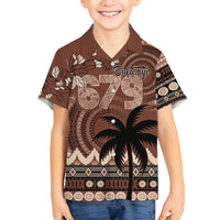 Personalised Bula Fiji 679 Family Matching Off Shoulder Maxi Dress and Hawaiian Shirt Fijian Tagimoucia Masi Tapa Art LT9 Son's Shirt Brown - Polynesian Pride