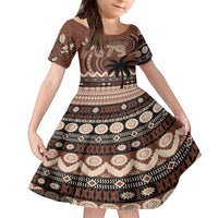 Personalised Bula Fiji 679 Family Matching Puletasi and Hawaiian Shirt Fijian Tagimoucia Masi Tapa Art LT9 Daughter's Dress Brown - Polynesian Pride