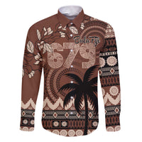 Personalised Bula Fiji 679 Family Matching Puletasi and Hawaiian Shirt Fijian Tagimoucia Masi Tapa Art LT9 Dad's Shirt - Long Sleeve Brown - Polynesian Pride